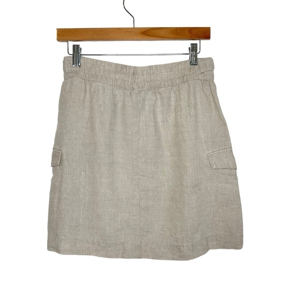 Athleta Womens Voyager Linen Cargo Skirt Sz 4 Khaki Elastic Back Waist Band - Picture 2 of 5